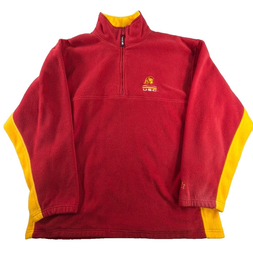 USC Trojans Starter Vintage Fleece Quarter Zip Pullover XL Red Gold Embroidered